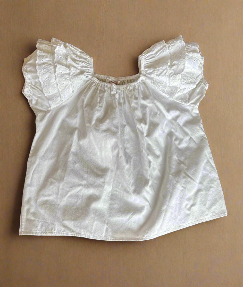 Kids Vintage White Cotton Top with Eyelet