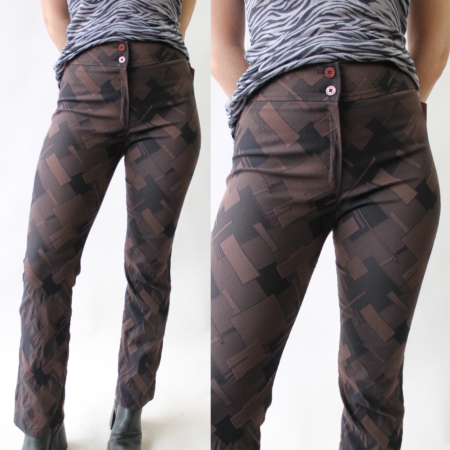 90s Shendel Paris Geo Brown Stretch Pants