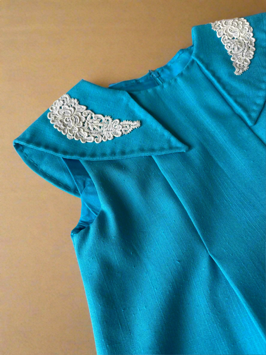 Kids Vintage Aqua Tent Dress with Appliqués