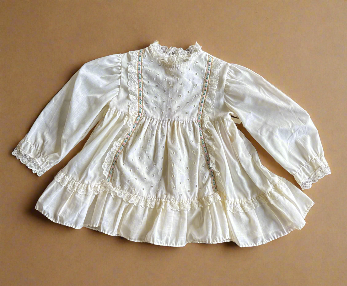 70s Kids Boho Babydoll Dress with Ruffles