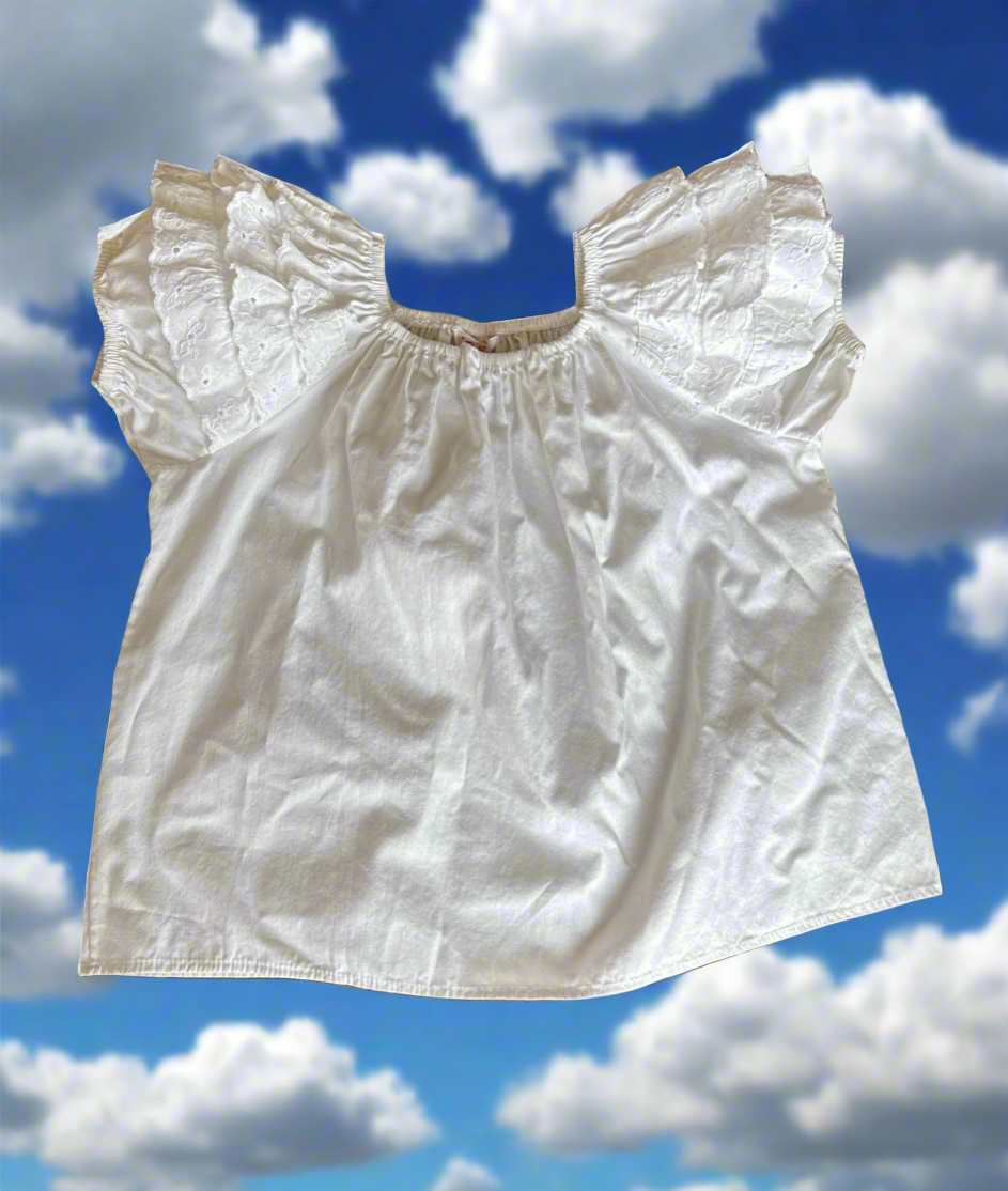 Kids Vintage White Cotton Top with Eyelet