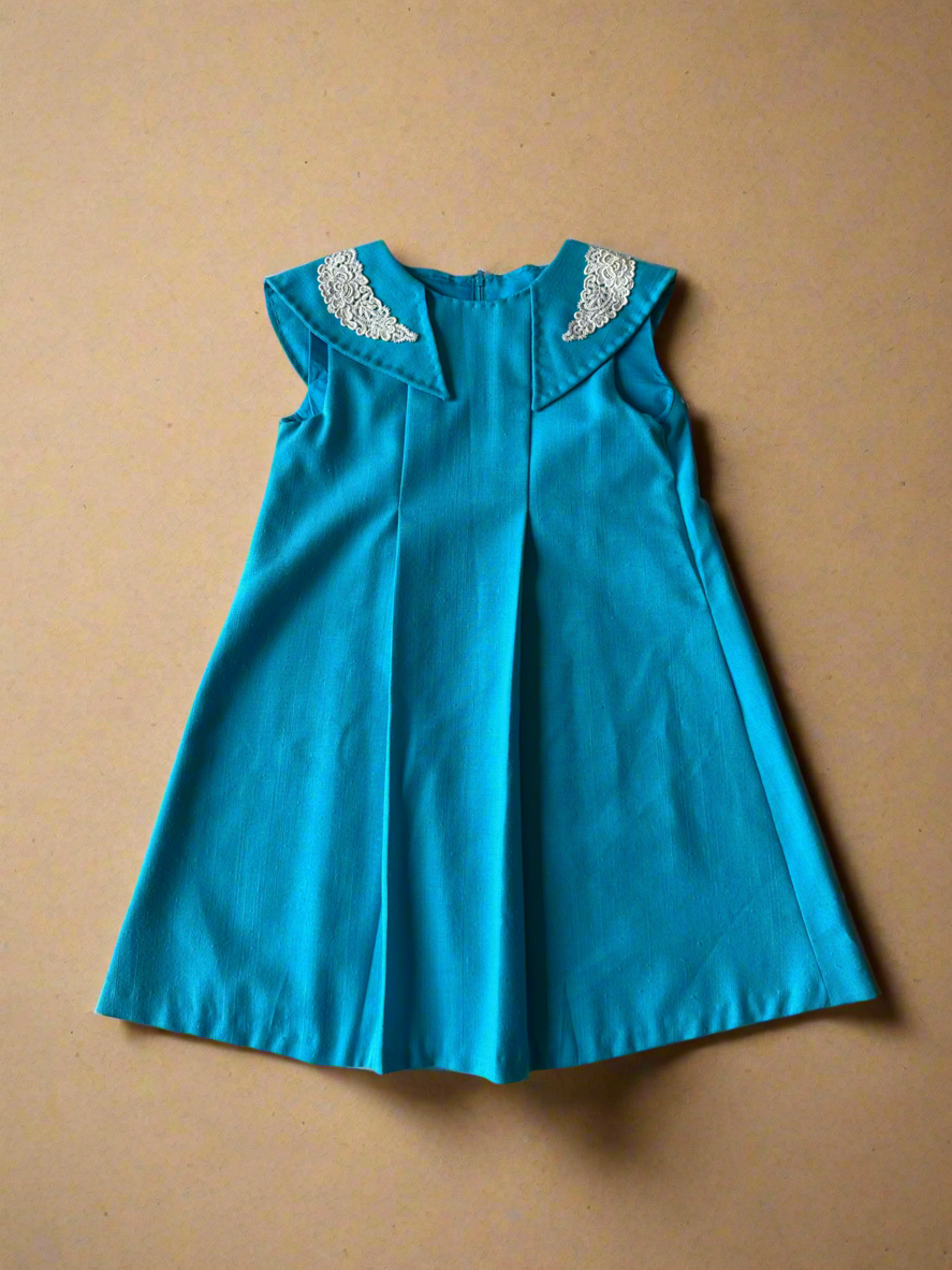 Kids Vintage Aqua Tent Dress with Appliqués