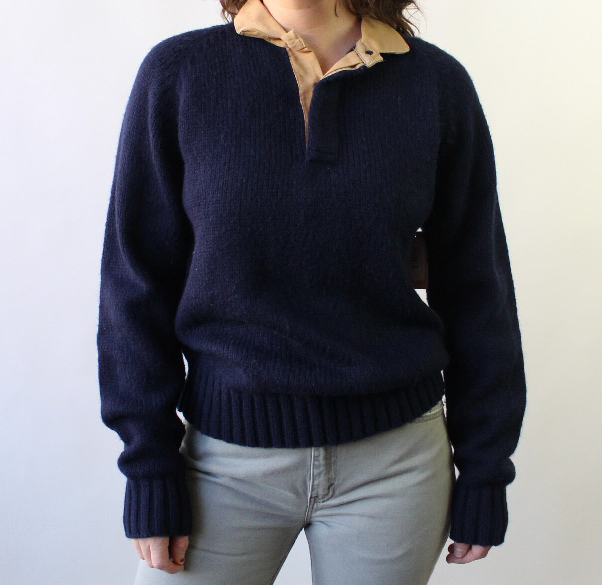 80s Navy Sweater with Twill Collar