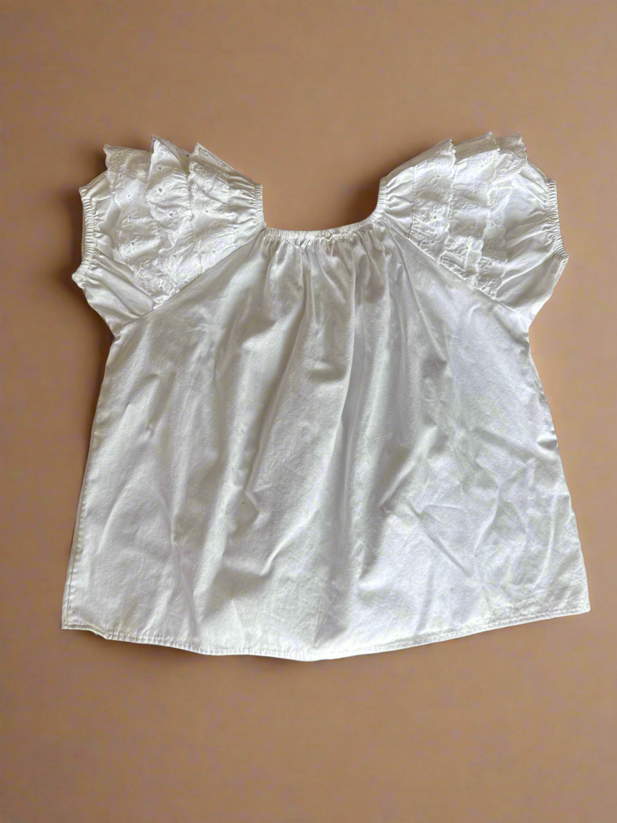 Kids Vintage White Cotton Top with Eyelet