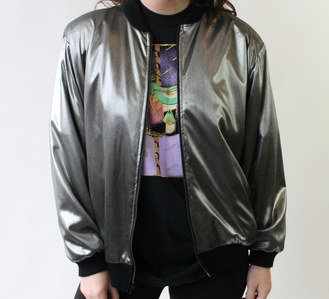 90s Gunmetal Shiny Bomber