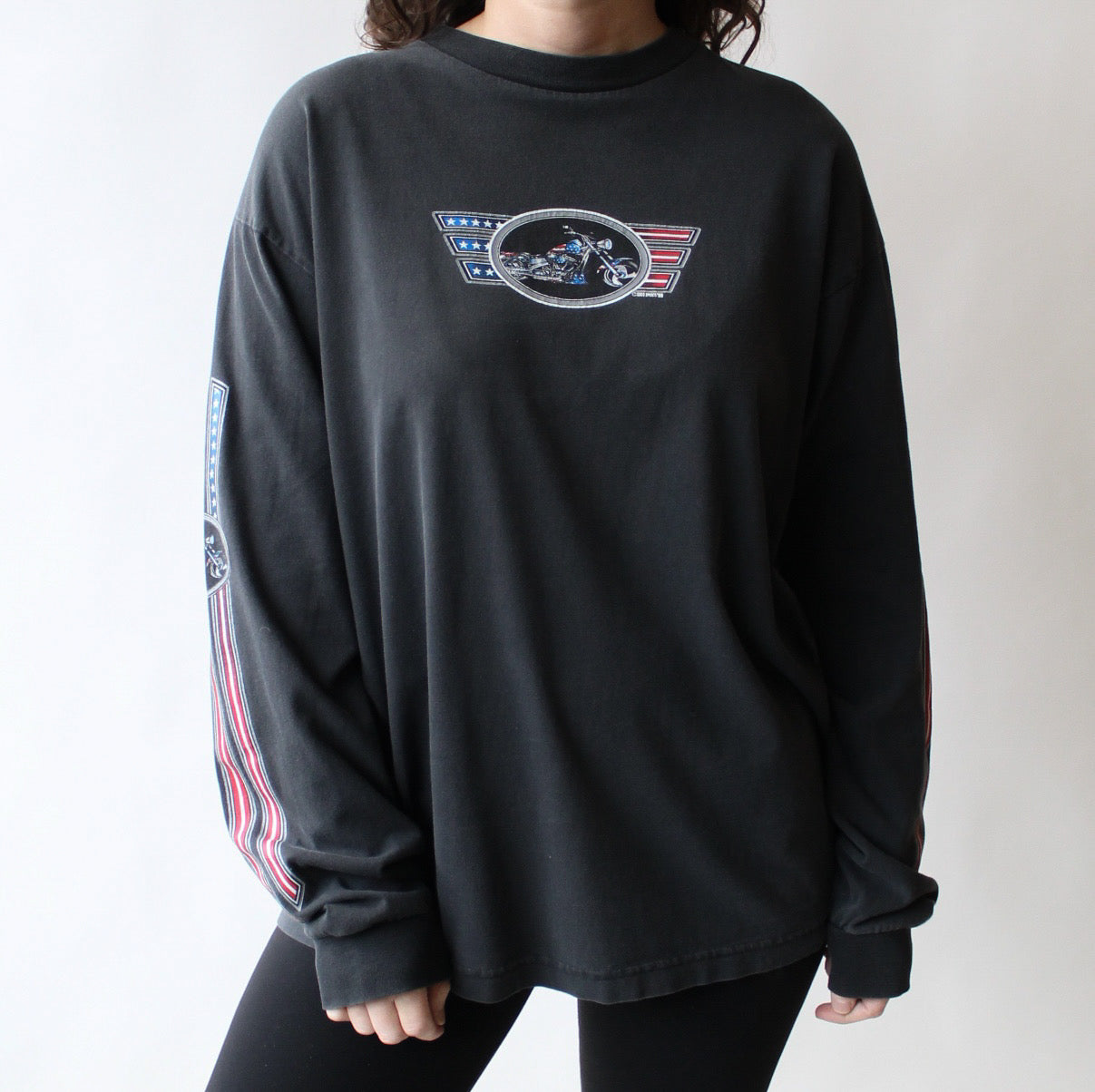 90s Patriotic Motorcycle Long Sleeve Tee