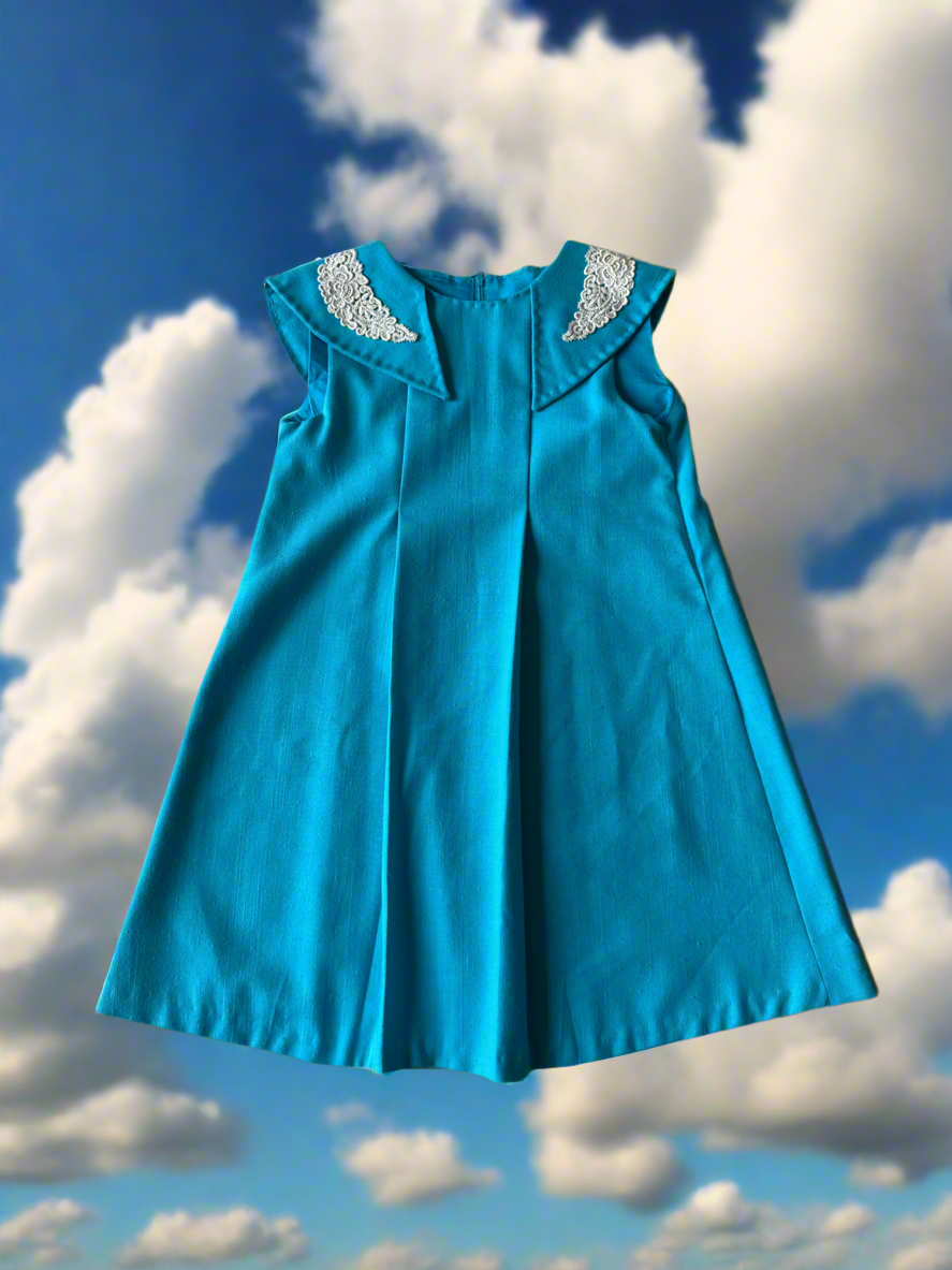Kids Vintage Aqua Tent Dress with Appliqués