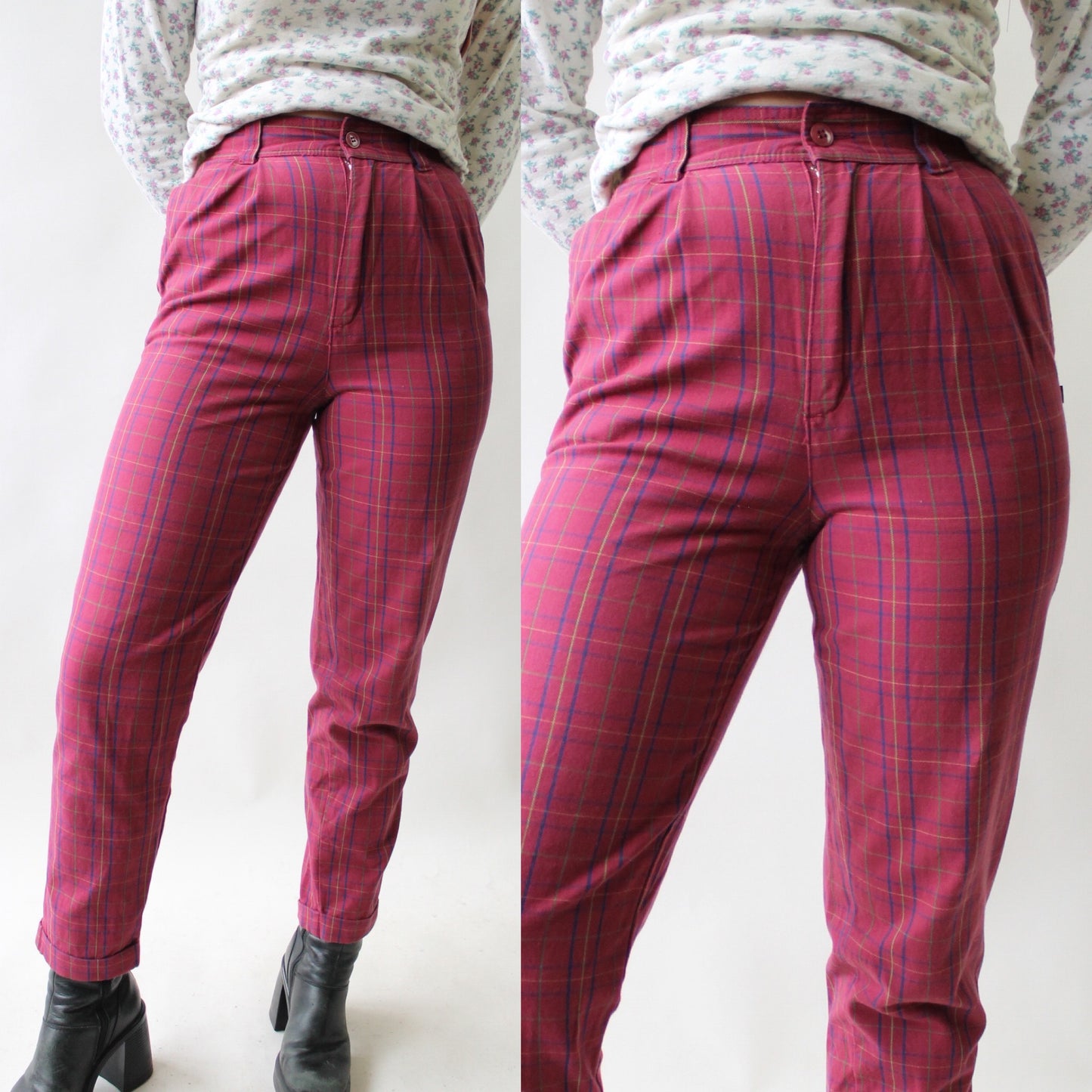 80s Esprit Plaid High Waisted Trousers