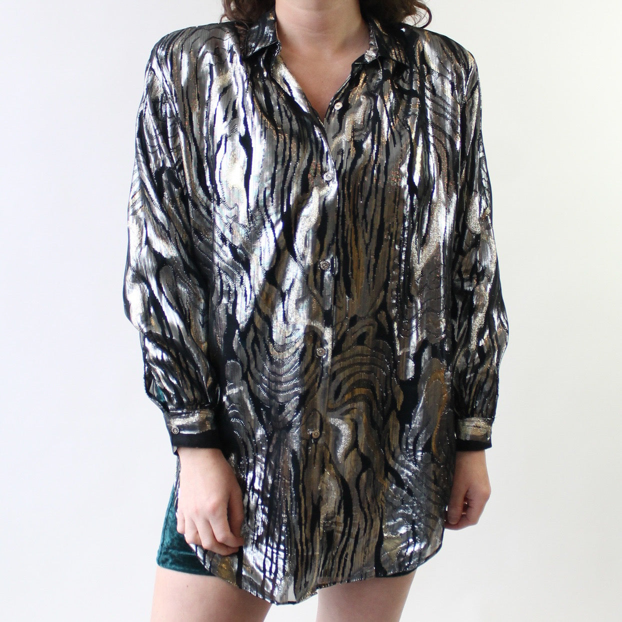 80s Metallic Burn Out Blouse