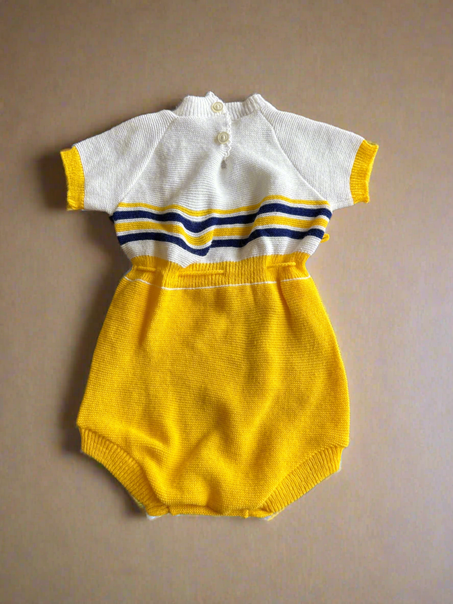 Kids Vintage Blue & Yellow Knit Romper