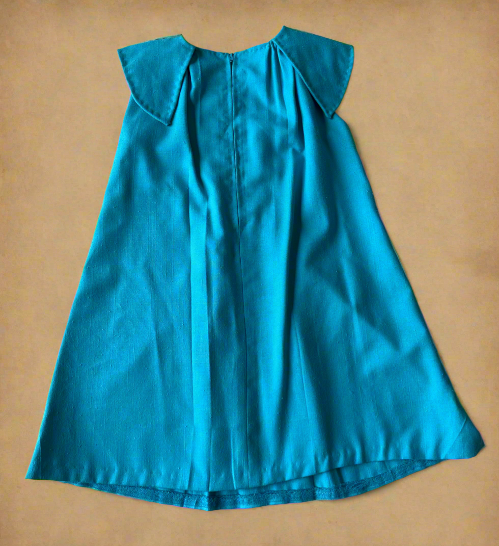 Kids Vintage Aqua Tent Dress with Appliqués