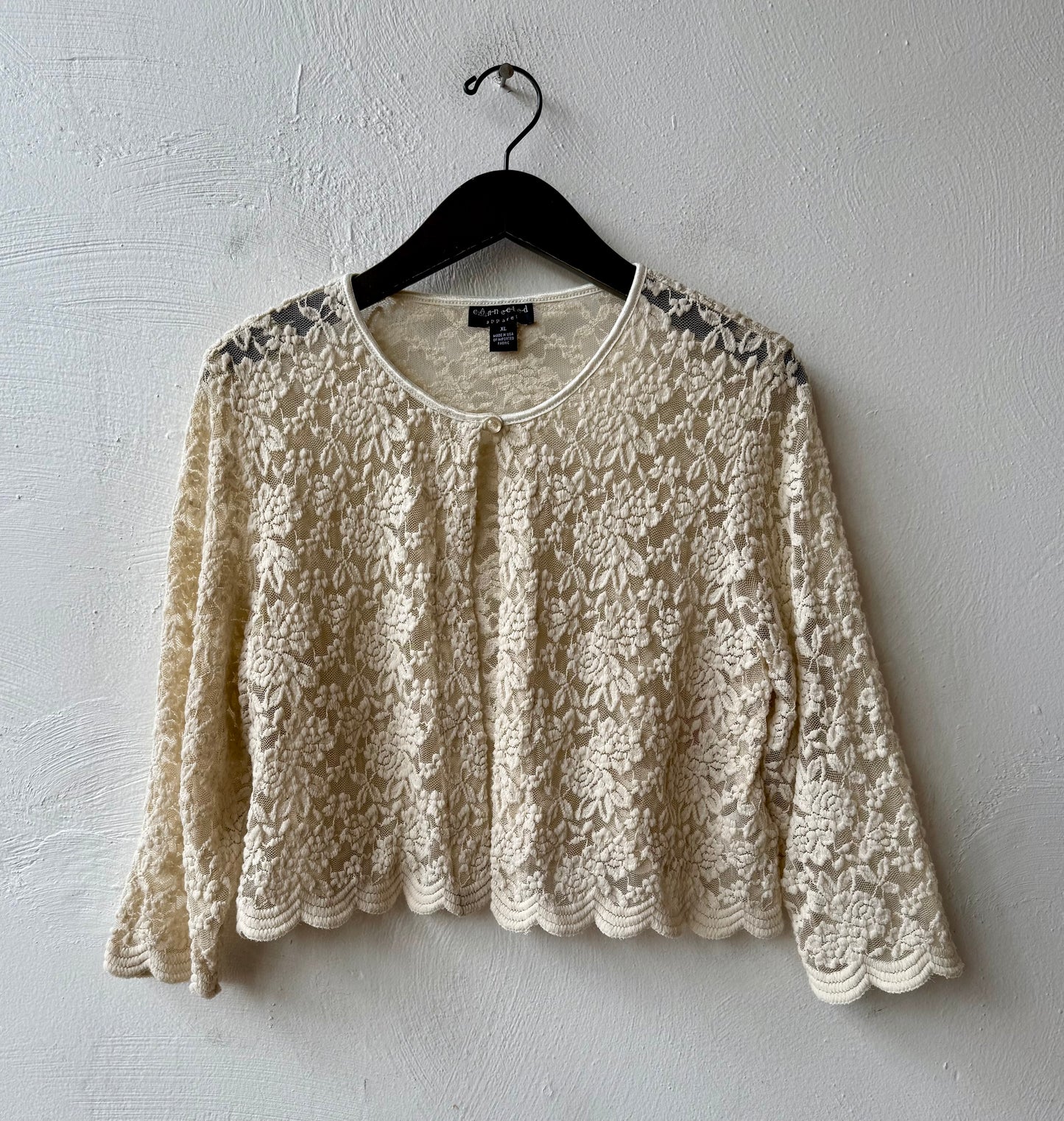 90s Ivory Lace Cropped Cardigan