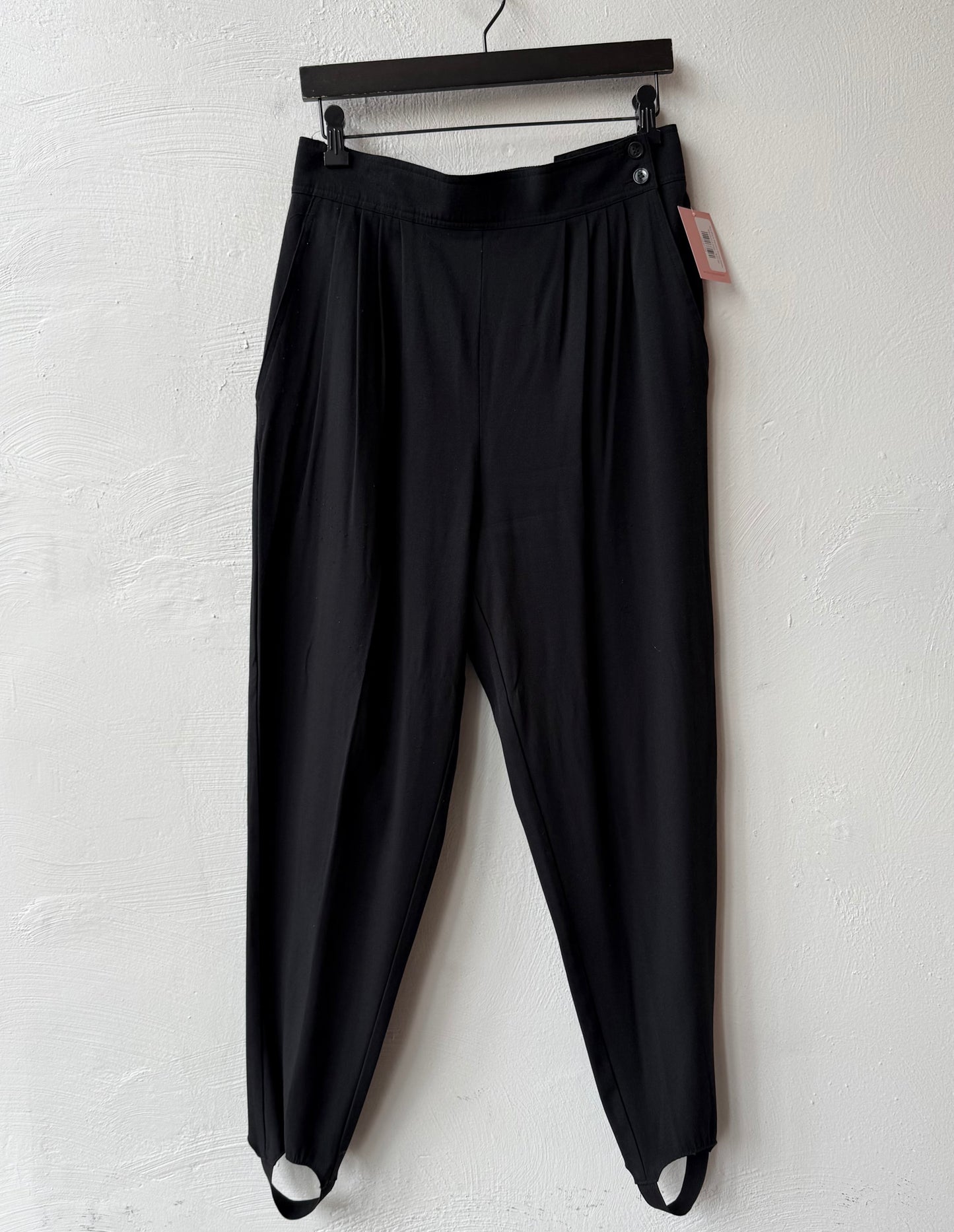 80s Black Pleated Stirrup Pants