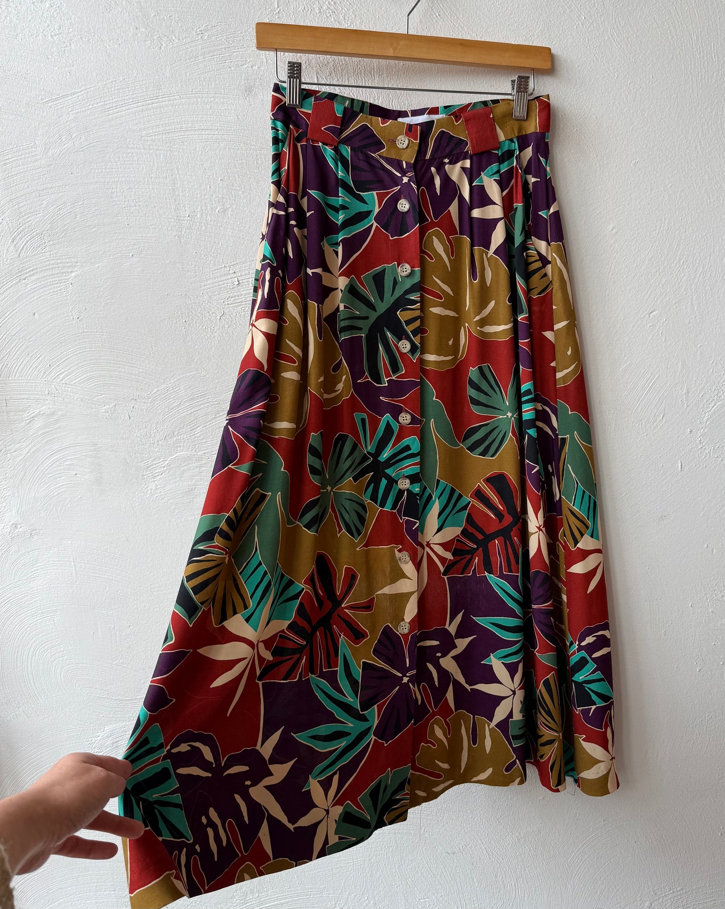 90s Muted Tropical Rayon Skirt