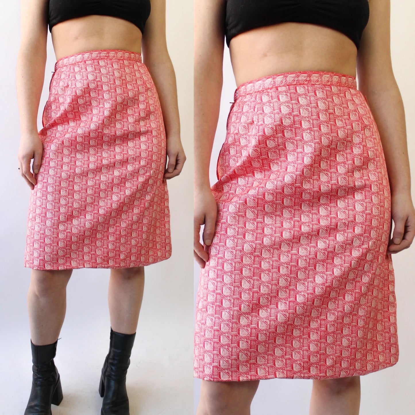 60s Bill Tice for Malcolm Starr Red and White Printed Skirt