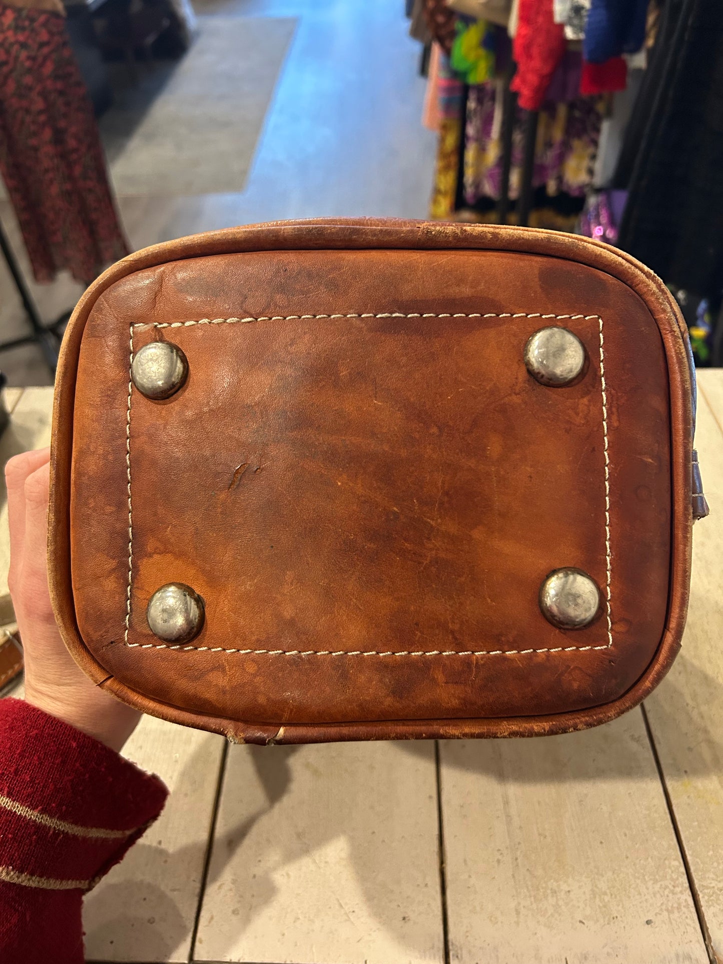 VIntage Distressed Leather Bucket Bag