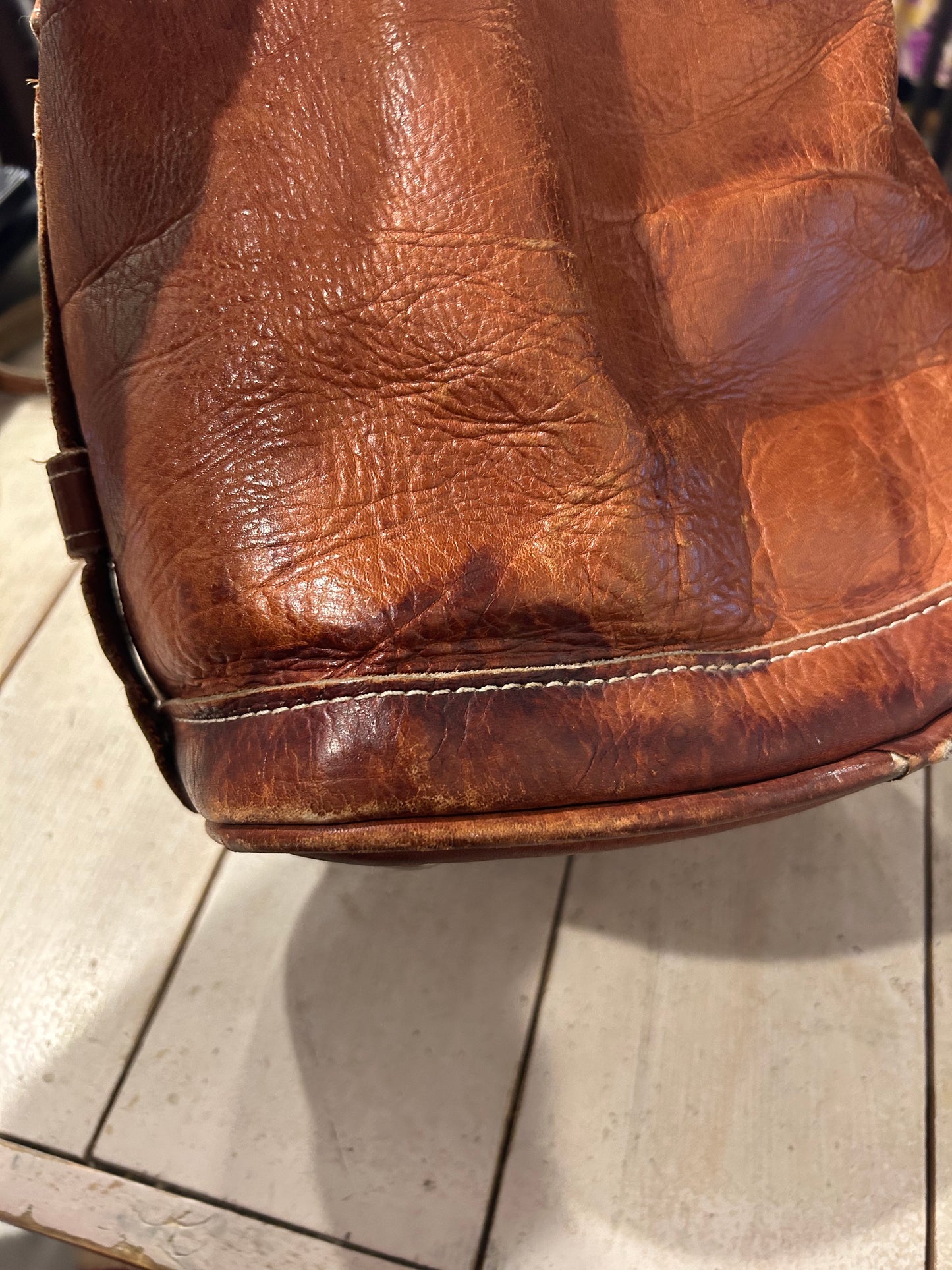 VIntage Distressed Leather Bucket Bag