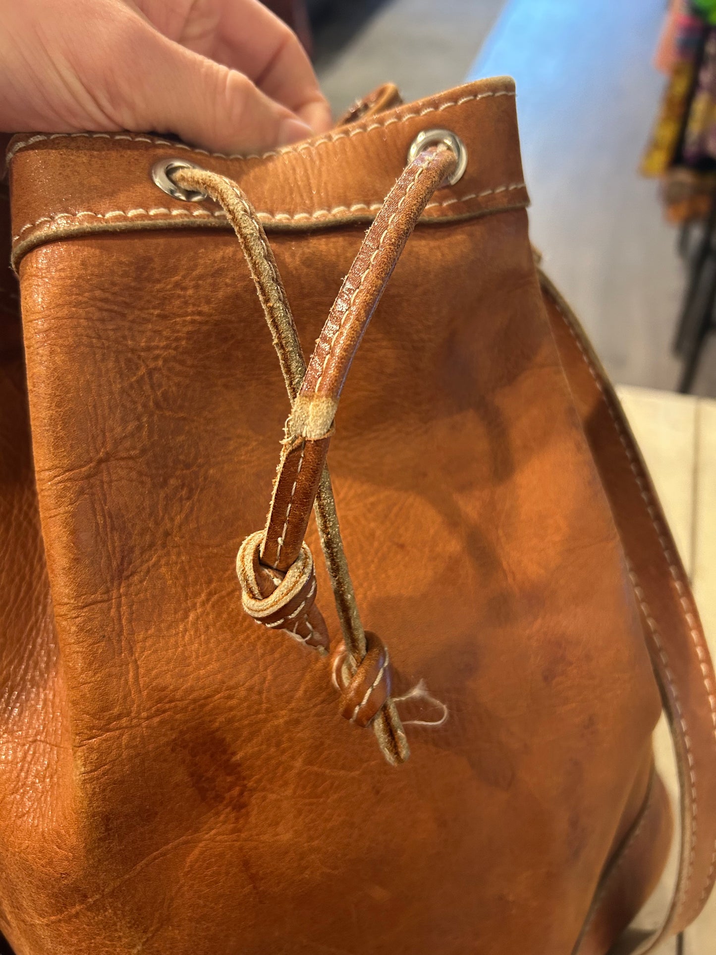 VIntage Distressed Leather Bucket Bag