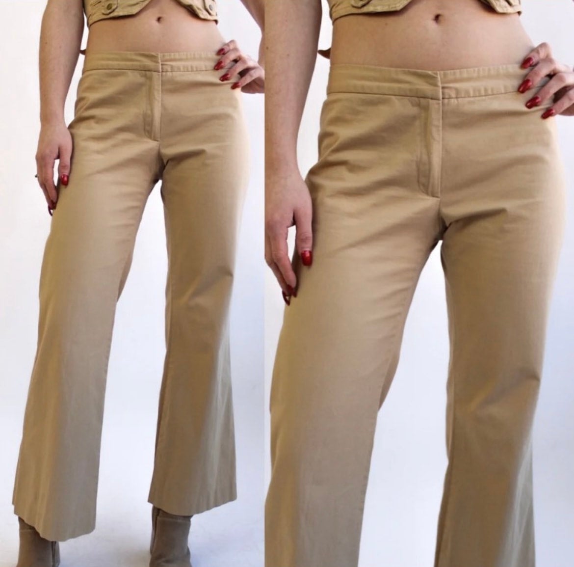 Y2K Sisley Flat Front Khaki Trouser
