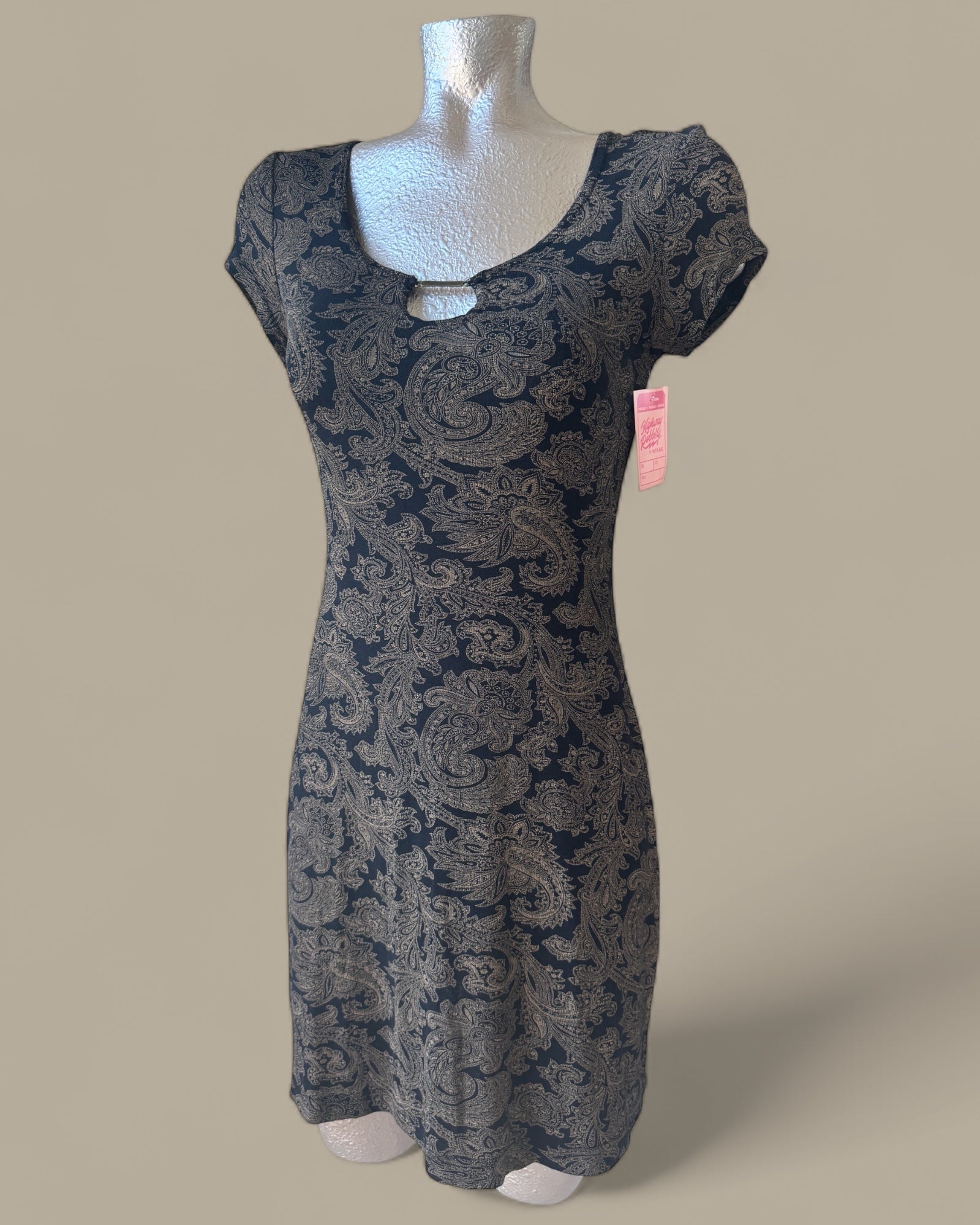 90s Slinky Paisley Mini Dress with Cut Out
