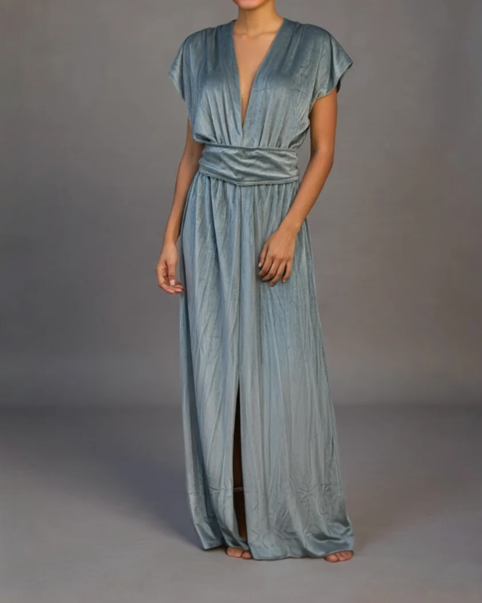 80s Halston IV Icy Blue Velvet Gown