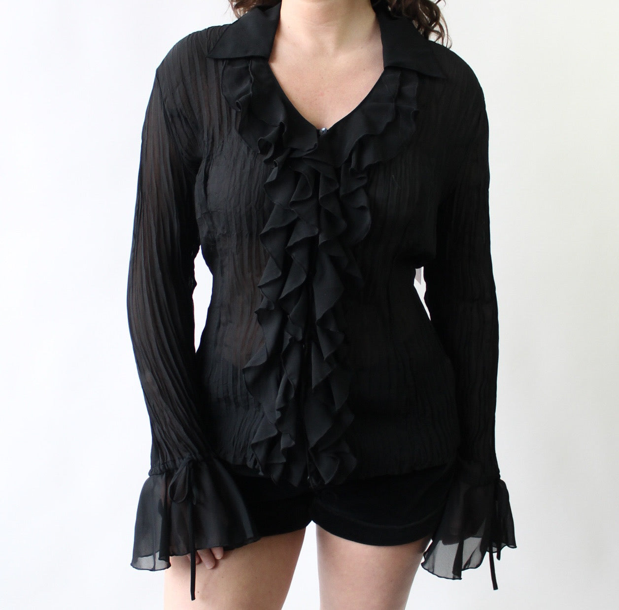 Y2K Sheer Crinkle Top with Ruffles