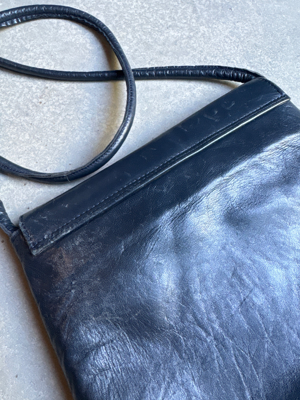 80s Studded Navy Blue Leather Shoulder Bag