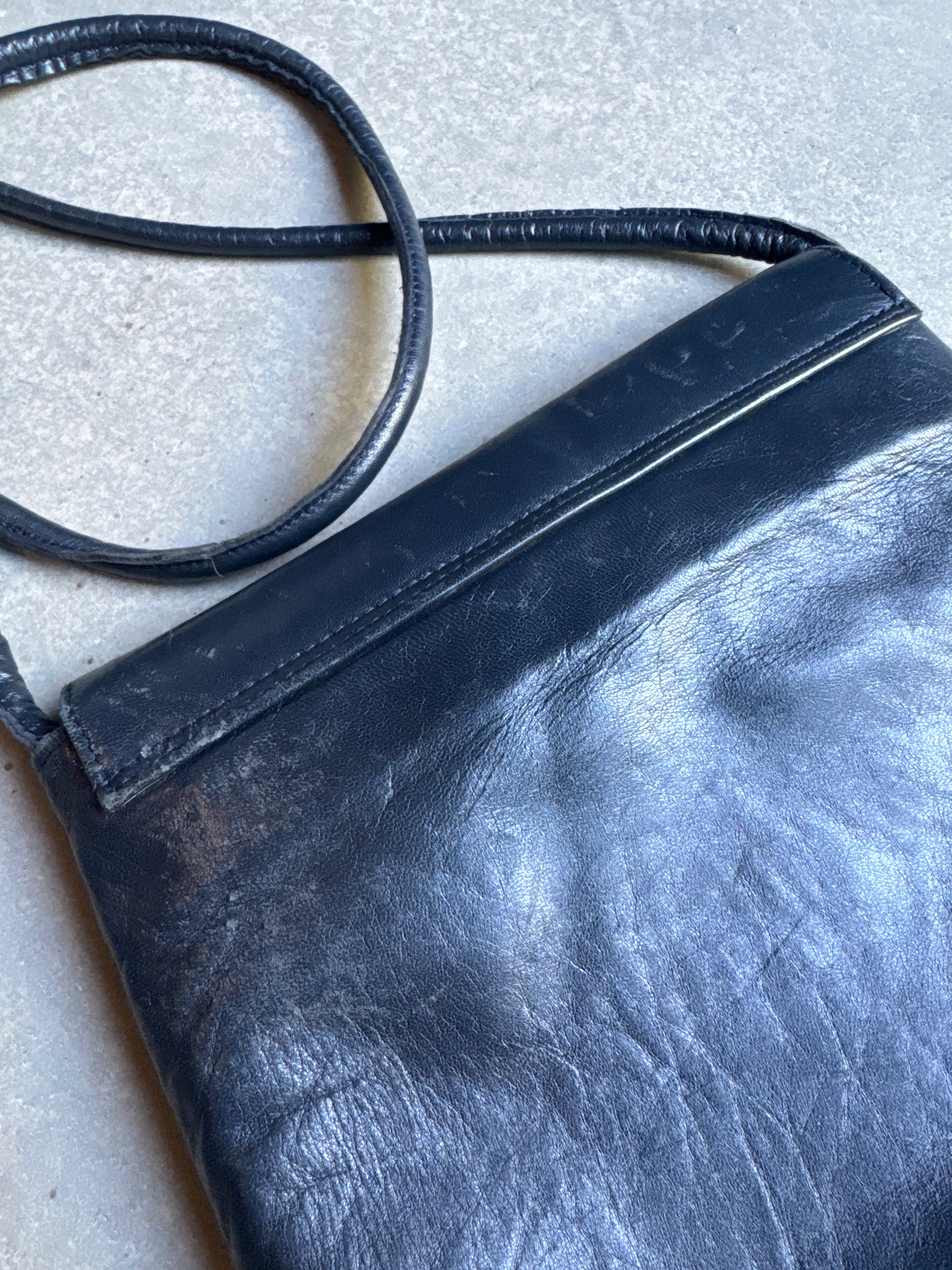 80s Studded Navy Blue Leather Shoulder Bag