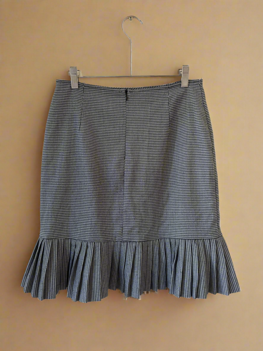 90s Briggs Houndstooth Skirt with Pleated Flounce