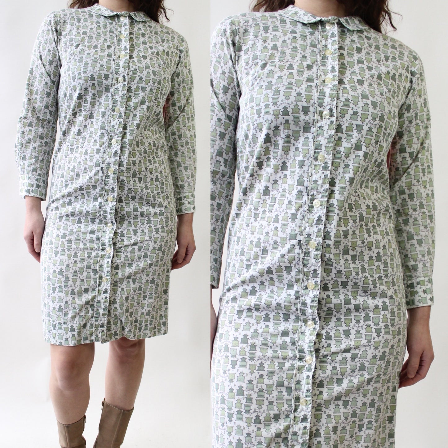 60s Coffee Novelty Print Cotton Dress