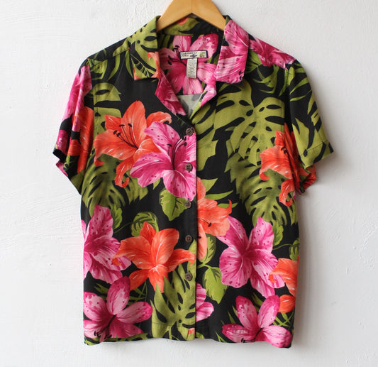 Y2K Silk Rayon Blend Tropical Shirt