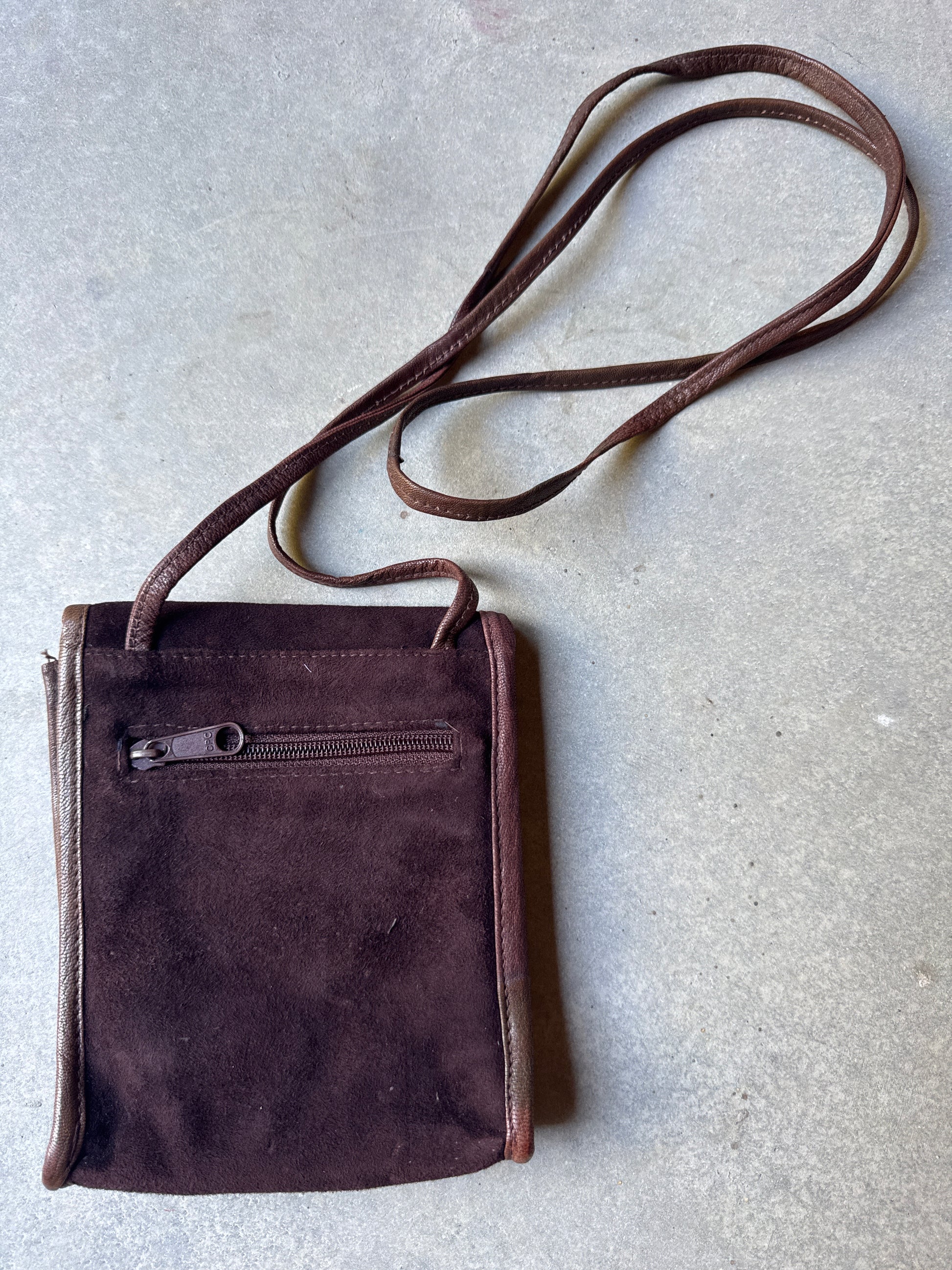 70s Faux Suede Crossbody Flap Bag