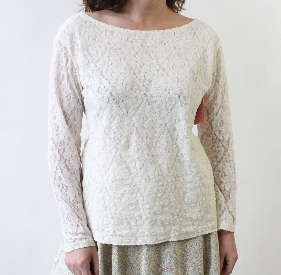 90s Boat Neck Lace Top