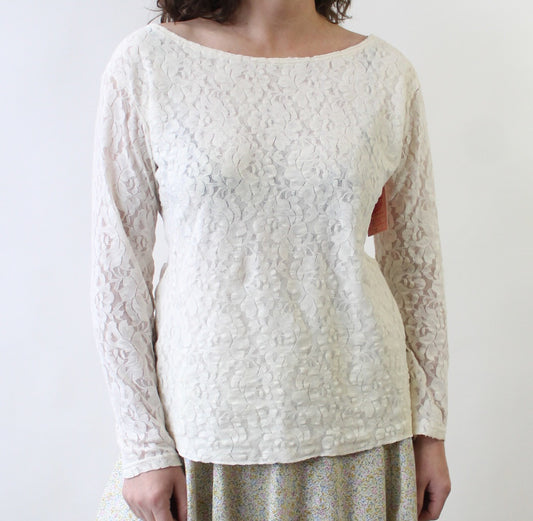 90s Boat Neck Lace Top