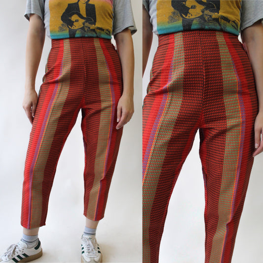 60s Deadstock Textured Cotton Cigarette Pants - Reds and Oranges