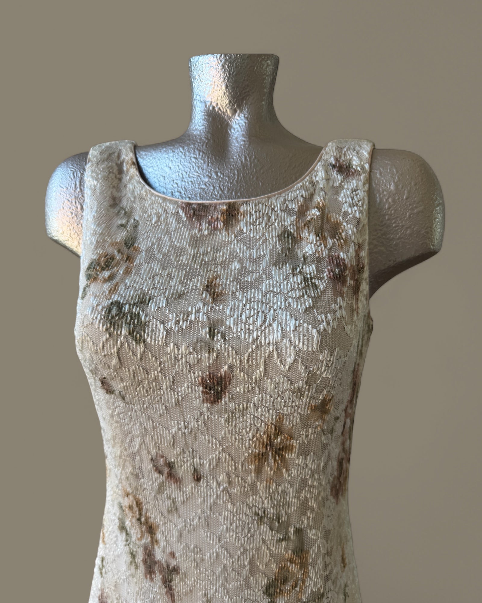 90s Ivory Floral Lace Maxi Dress
