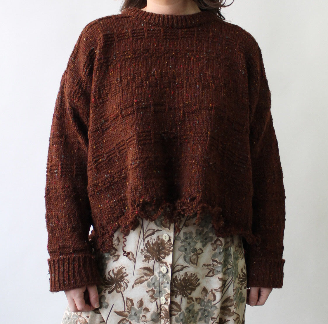 Reworked Irish Wool Brick Distressed Sweater