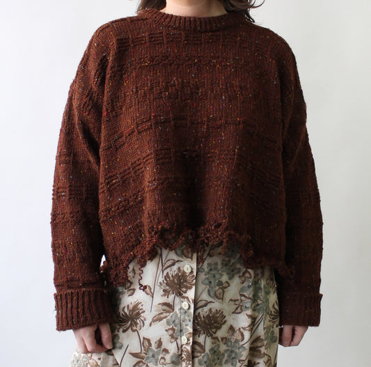 Reworked Irish Wool Brick Distressed Sweater
