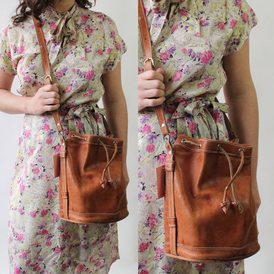 VIntage Distressed Leather Bucket Bag