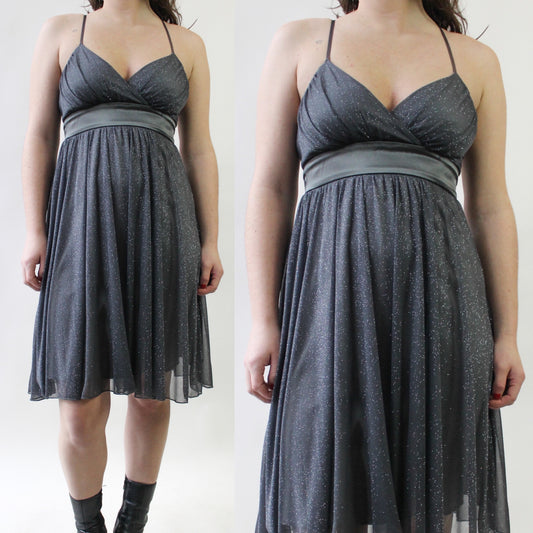 Y2K Gray Glitter Baby Doll Dress