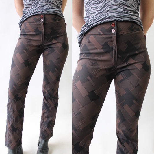 90s Shendel Paris Geo Brown Stretch Pants