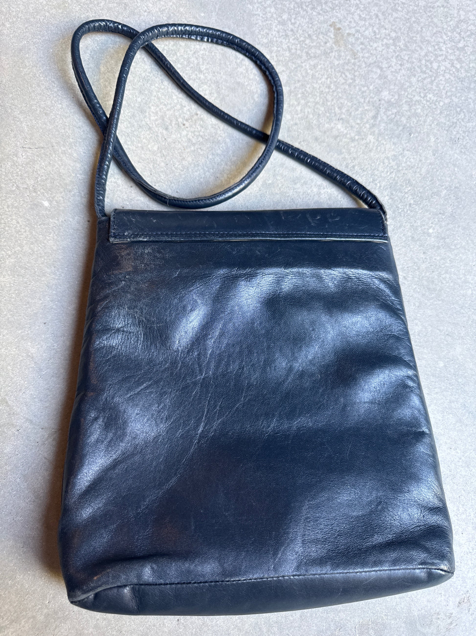 80s Studded Navy Blue Leather Shoulder Bag