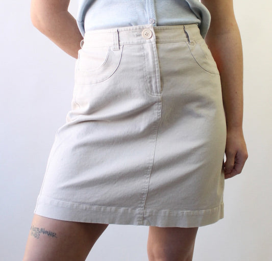 90s Linen & Cotton Straight Khaki Skirt