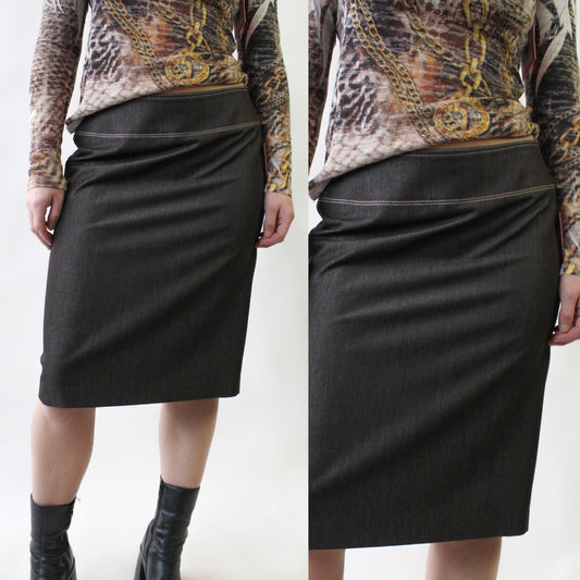 Y2K Gunmetal Denim Look Pencil Skirt