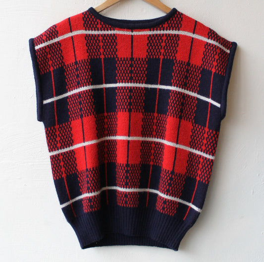 80s RWB Plaid Short Sleeve Sweater