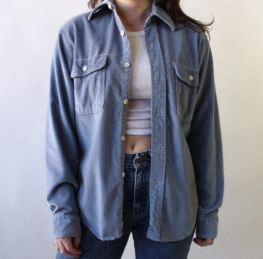 70s Dusty Blue Fine Corduroy Button Up