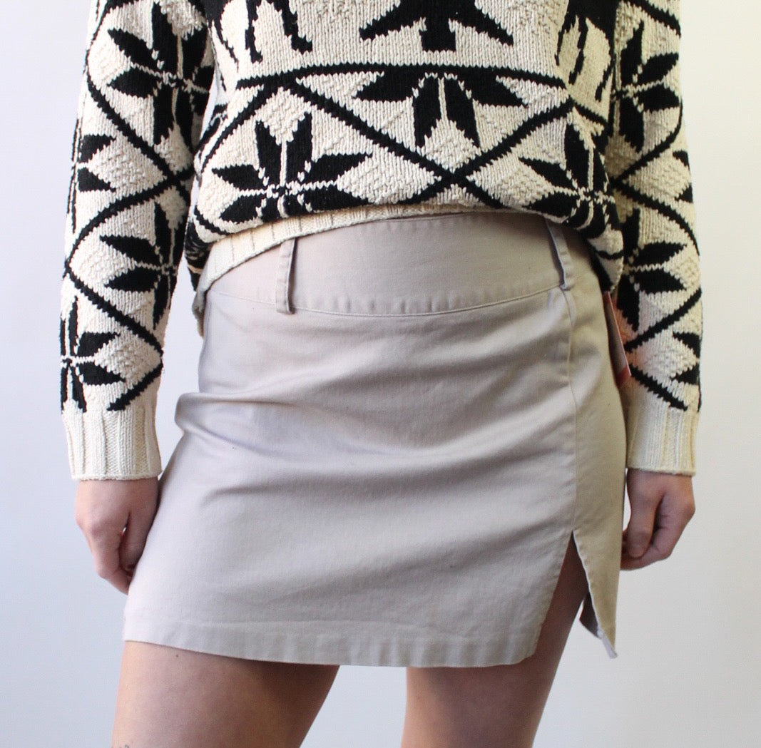 90s Short Khaki Skirt with Slit