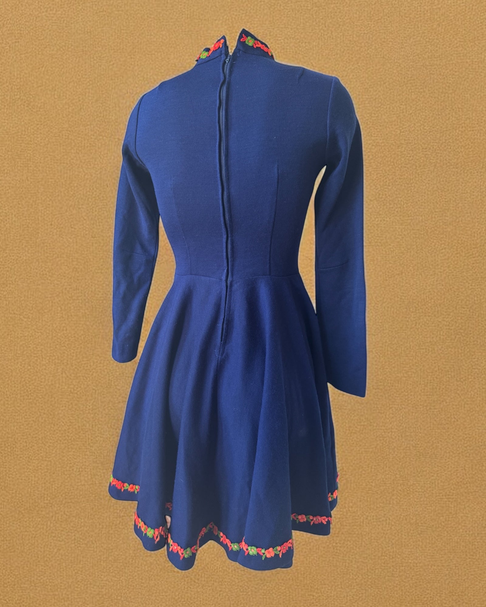 60s Handmade Fall Mini Dress with Flower Trim