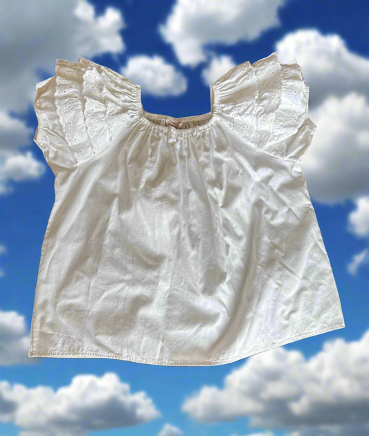 Kids Vintage White Cotton Top with Eyelet
