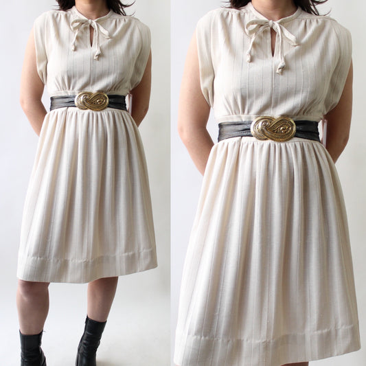 80s Tan Dress with Neck Tie